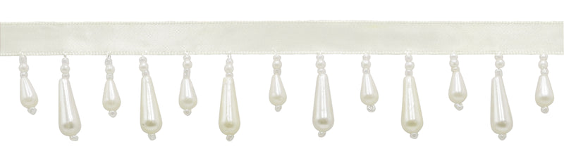 1" Handcrafted Pearl Drop Beaded Fringe Trim (Style# B40004-AC)